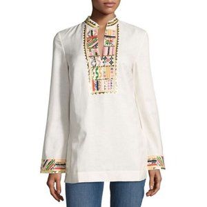 Tory Burch Long Sleeve Embellished Tunic in Ivory